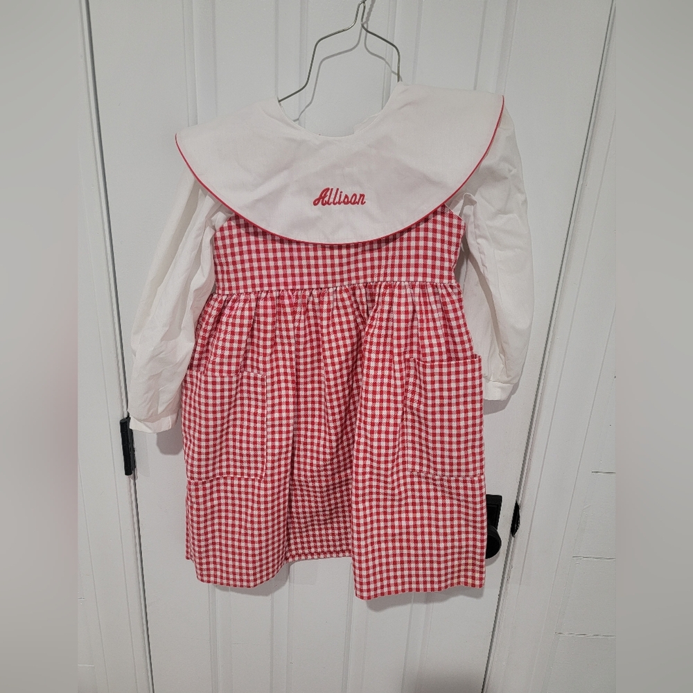 Red and White Gingham Dress with Collar Allison Embroidered